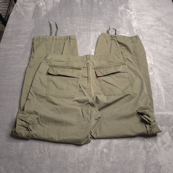 Levis 94 Baggy Womens Cargo Pants Olive Green 32 Relaxed Fit Hem Drawstrings - Picture 2 of 8